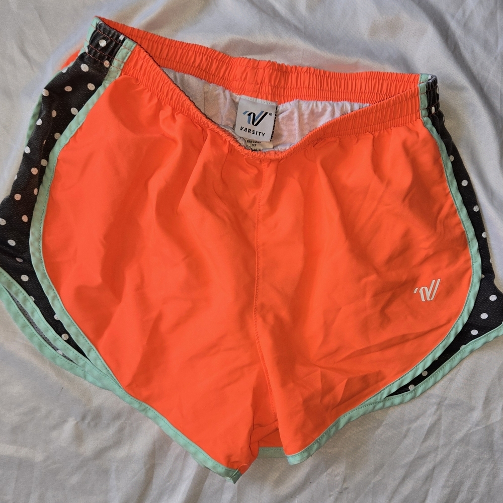 Varsity Women's Bright Orange With Black And White Polka Dot Cheer Shorts